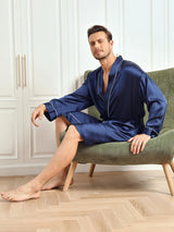 [Dark Blue] SilkSilky-AU Pure Silk 3/4 Sleeve Mens Robe 006