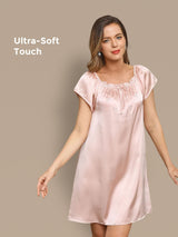[Light Pink] SilkSilky-AU Cap Sleeve Square Neck Nightgown 001