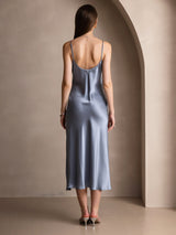 [Grayish Blue] SilkSilky-AU Sleeveless V Neck Dress 002