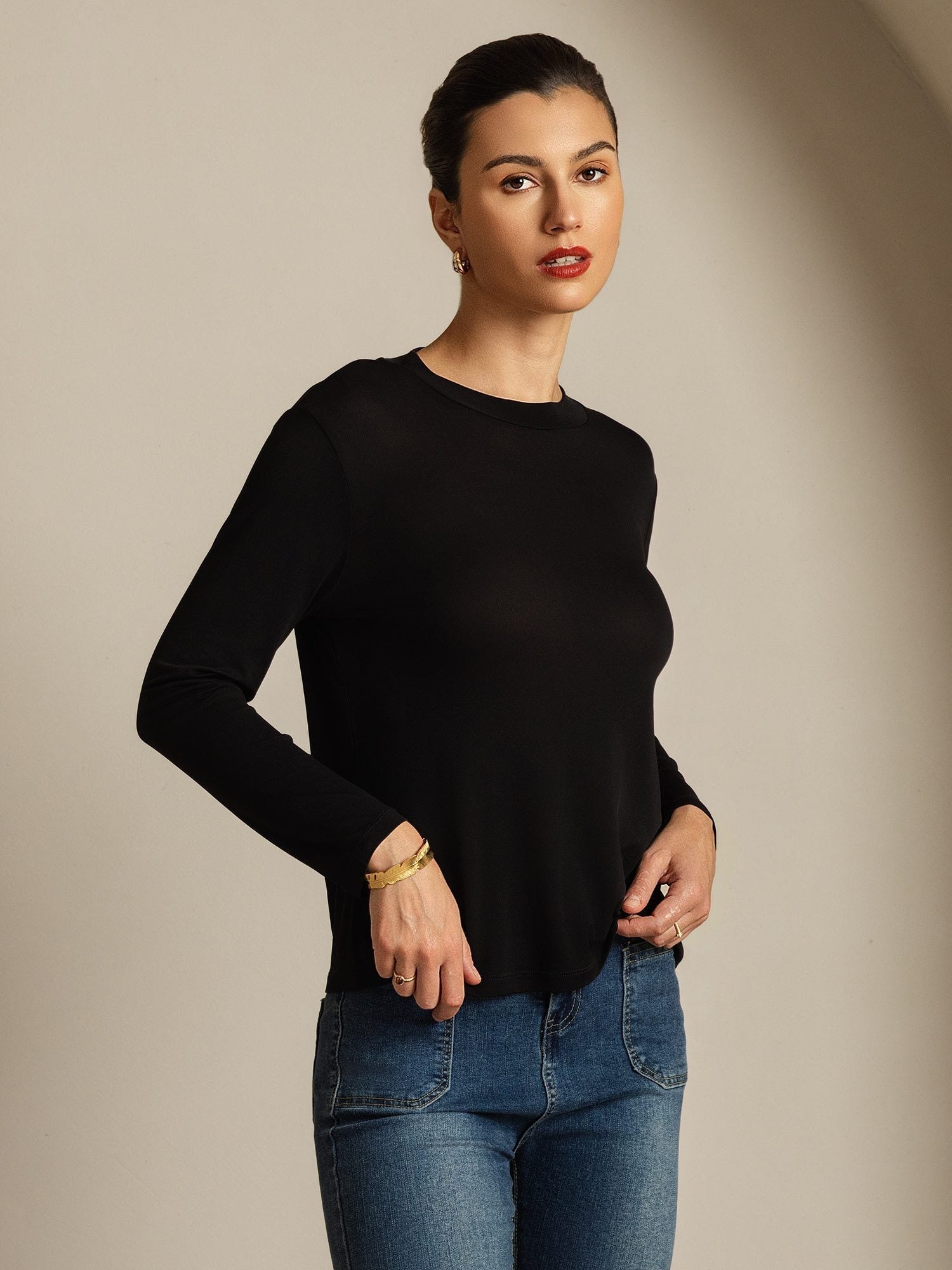 [Black] SilkSilky-AU Pure Silk Womens T-Shirt 006,
