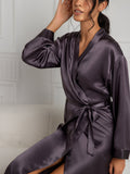 SilkSilky-AU Pure Silk Long Sleeve Womens Robe PurpleGray 007