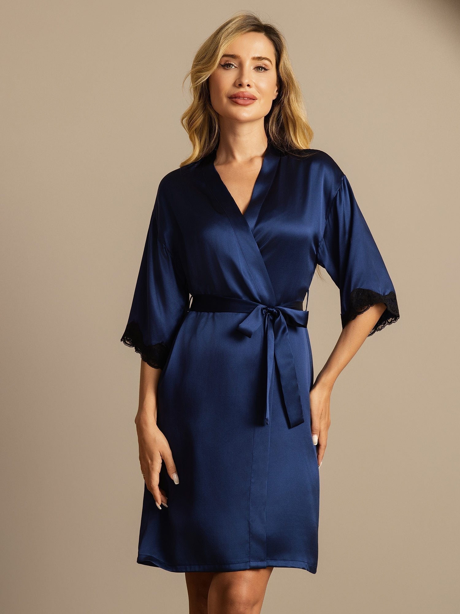 [Dark Blue] SilkSilky-AU Pure Silk Womens Robe 001
