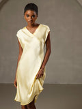 SilkSilky-AU Pure Silk Sleeveless V Neck Nightgown Yellow 003