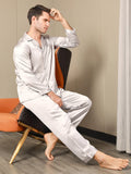 SilkSilky AU 19Momme Pure Silk Long Sleeve Lapel Men's Pyjamas Gray 005