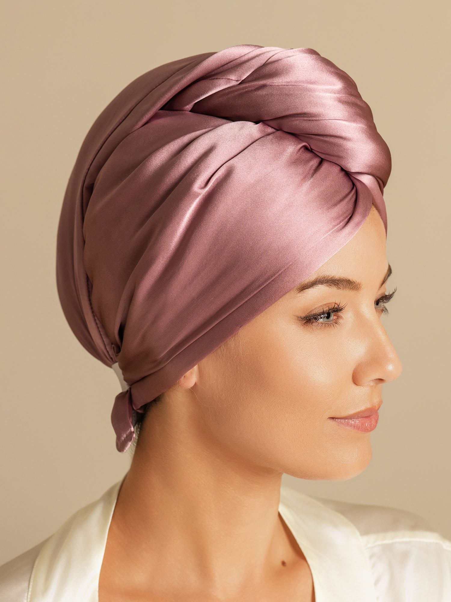 [Pale Mauve] SilkSilky-AU Pure Silk Wrap Hair Towel Wrap 005,