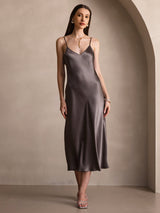 [Dark Khaki] SilkSilky-AU Sleeveless V Neck Dress 006