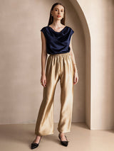 [Dark Blue] SilkSilky-AU Cap Sleeve Cowl Neck Women's T-Shirt 006