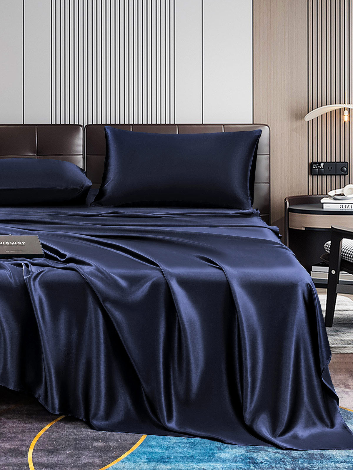 SilkSilky AU 22Momme Pure Silk Bedding Set DarkBlue 004