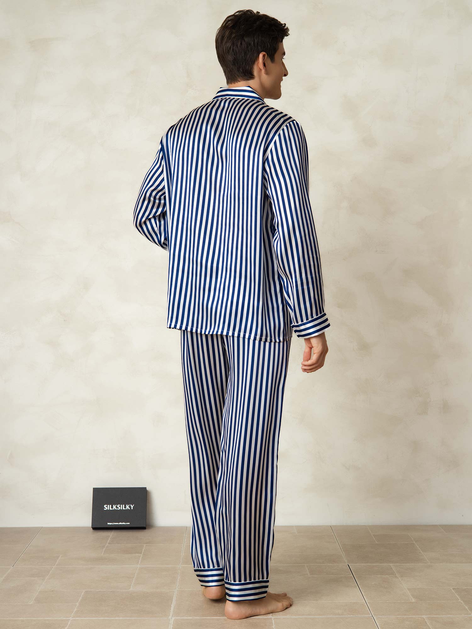 [Navy Stripe] SilkSilky-AU 19Momme Pure Silk Mens Pajamas 002