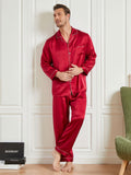 SilkSilky AU 19Momme Pure Silk Long Sleeve Lapel Men's Pyjamas Red 002