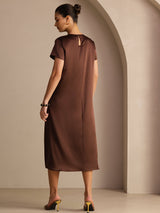 [Bitter Chocolate] SilkSilky-AU Short Sleeve Round Neck Dress 002