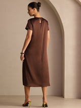 [Bitter Chocolate] SilkSilky-AU Short Sleeve Crew Neck Dress 002