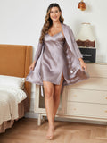 SilkSilky AU Pure Silk Long Sleeve Nightgown&Robe Set Gray 003