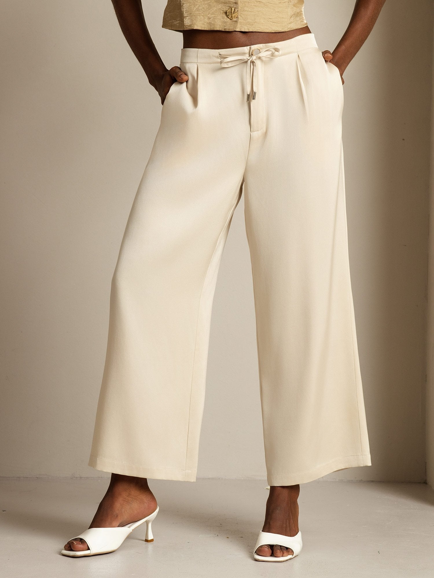 [Beige] SilkSilky-AU 19Momme Silk Womens Pants 001