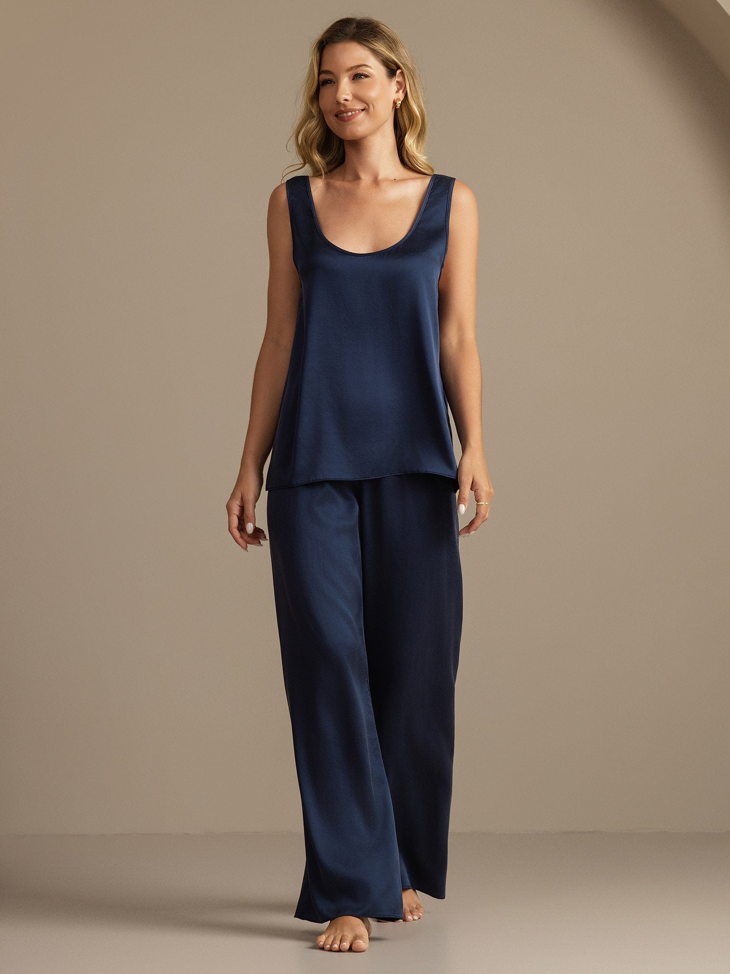 [Dark Blue] SilkSilky-AU 19Momme Machine-Washable Silk Womens Pajamas 006