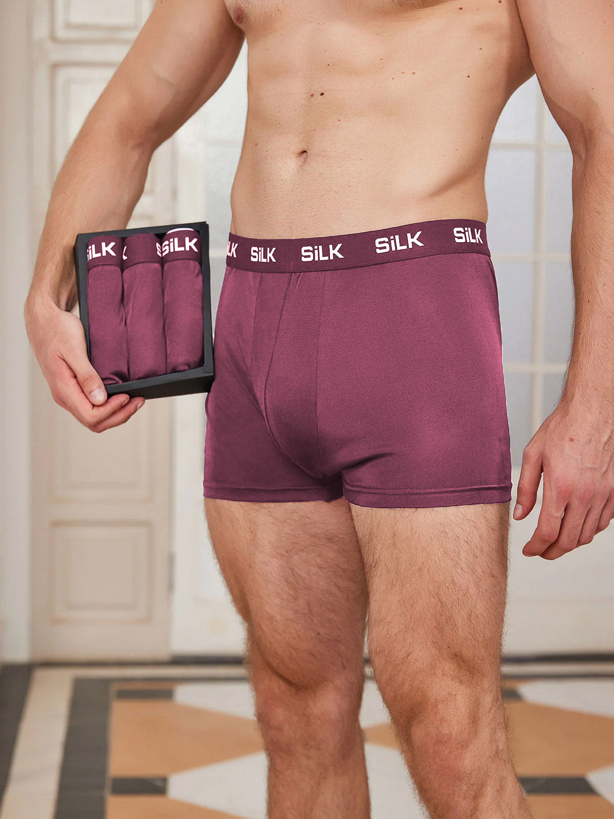 [Wine] SilkSilky-AU Pure Silk Mens Underwear 001