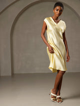 [Yellow] SilkSilky-AU Cap Sleeve V Neck Nightgown 006