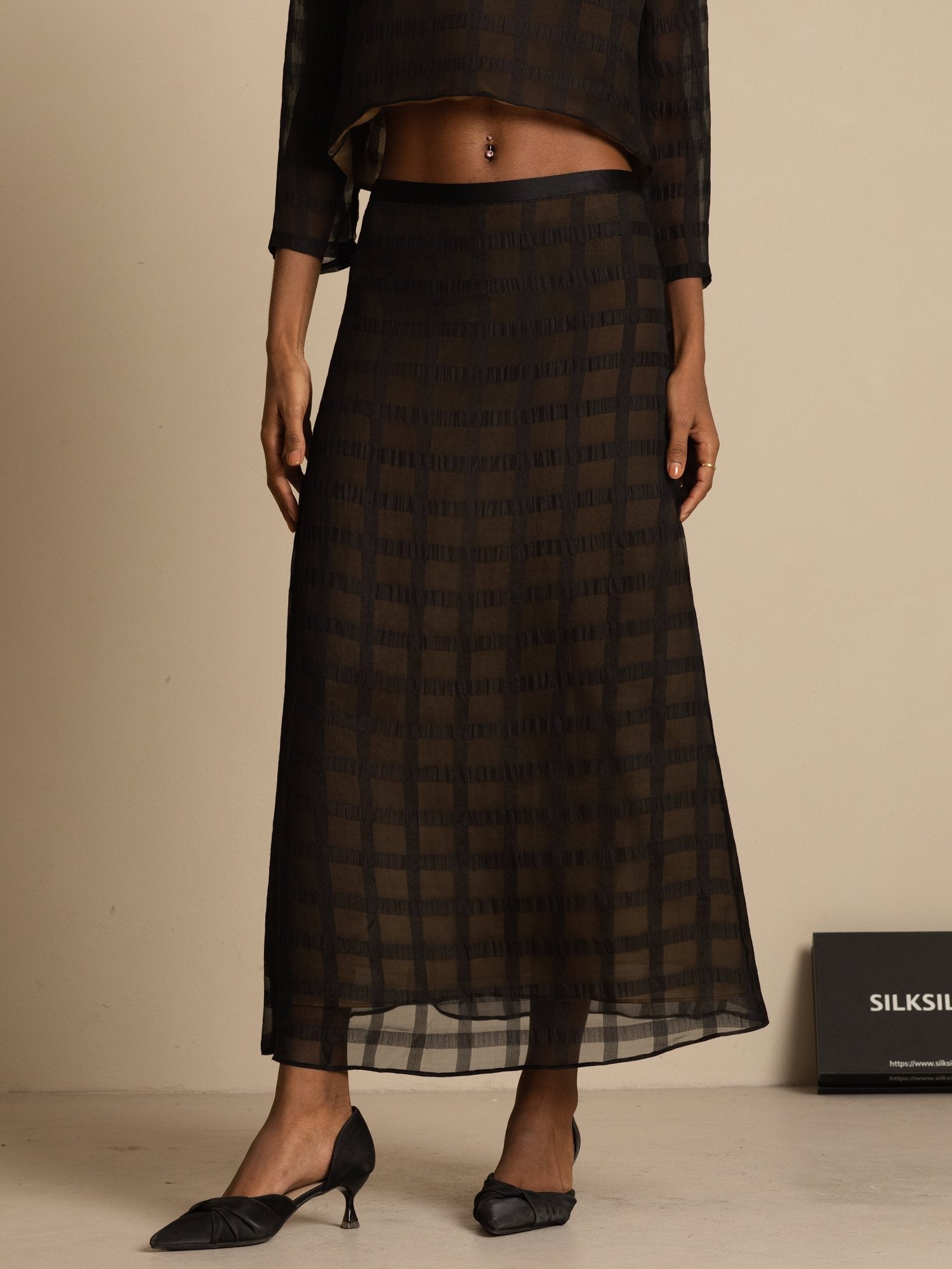 [Black] SilkSilky-AU Pure Silk Skirt 001