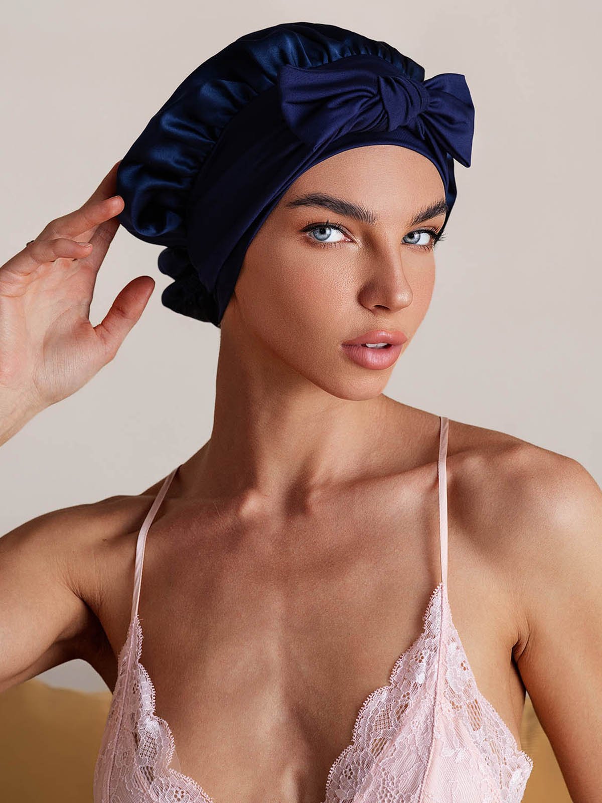 SilkSilky-AU Pure Silk Sleep Cap DarkBlue 004