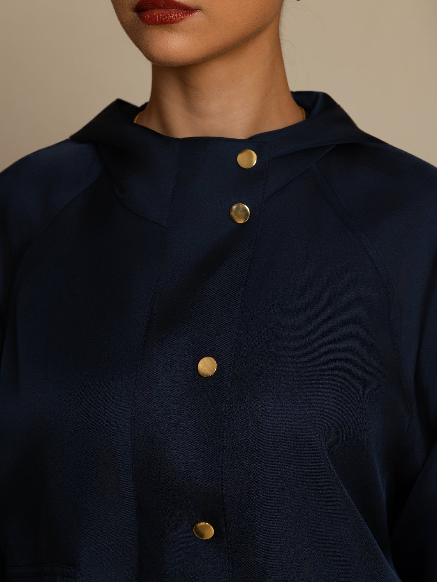 [DarkBlue] SilkSilky-AU Silk Satin Surah Long Sleeve High Neck Women's Outerwear 006