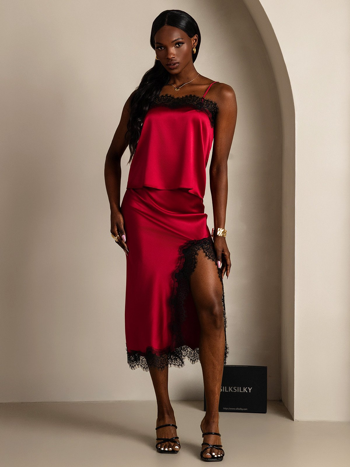 SilkSilky-AU 19Momme Silk Camisole Set Wine 005