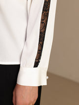 [White] SilkSilky-AU Long Sleeve Keyhole Neck Women's Blouse 005
