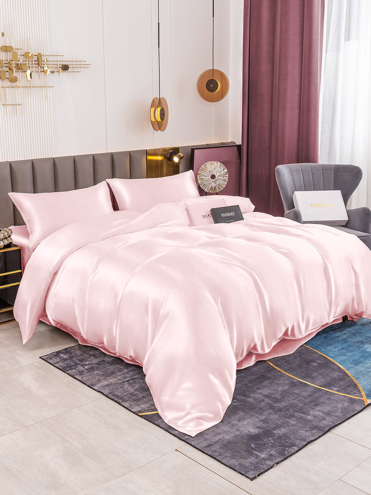 SilkSilky AU 19Momme Pure Silk Bedding Set Pink 001