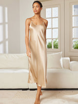 [Champagne] SilkSilky-AU Sleeveless V Neck Nightgown 004