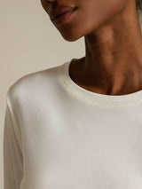 [White] SilkSilky-AU 100% Silk Jersey Long Sleeve Crew Neck Women's T-Shirt 004