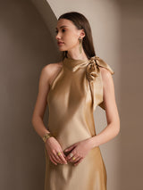 [Champagne] SilkSilky-AU Sleeveless Tie Neck Dress 004
