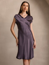 [Purple Gray] SilkSilky-AU Cap Sleeve V Neck Nightgown 004