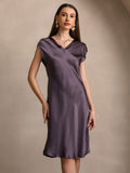 SilkSilky-AU Pure Silk Sleeveless V Neck Nightgown PurpleGray 004