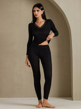 [Black] SilkSilky-AU Long Sleeve V Neck Women's Long Johns 004