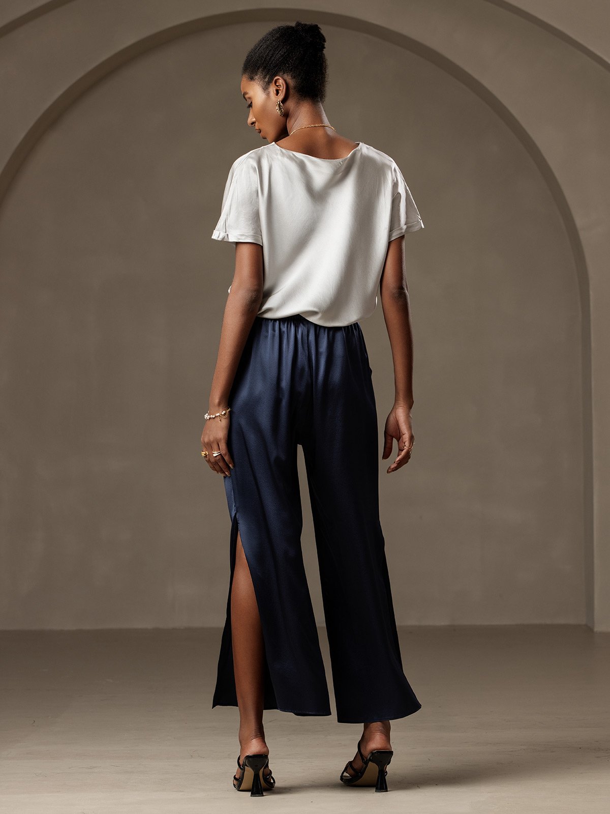[Dark Blue] SilkSilky-AU 19Momme Silk Womens Pants 002