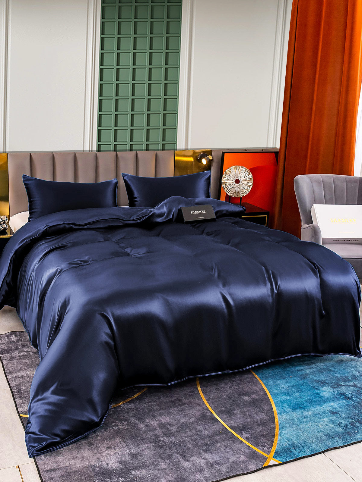 SilkSilky AU 25Momme Pure Silk Bedding Set DarkBlue 004