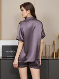 SilkSilky-AU Pure Silk Short Sleeve Lapel Women's Pyjamas PurpleGray 002