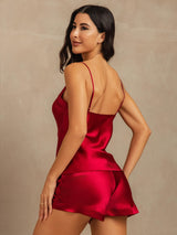 [Wine] SilkSilky-AU Sleeveless V Neck Camisole Set 002