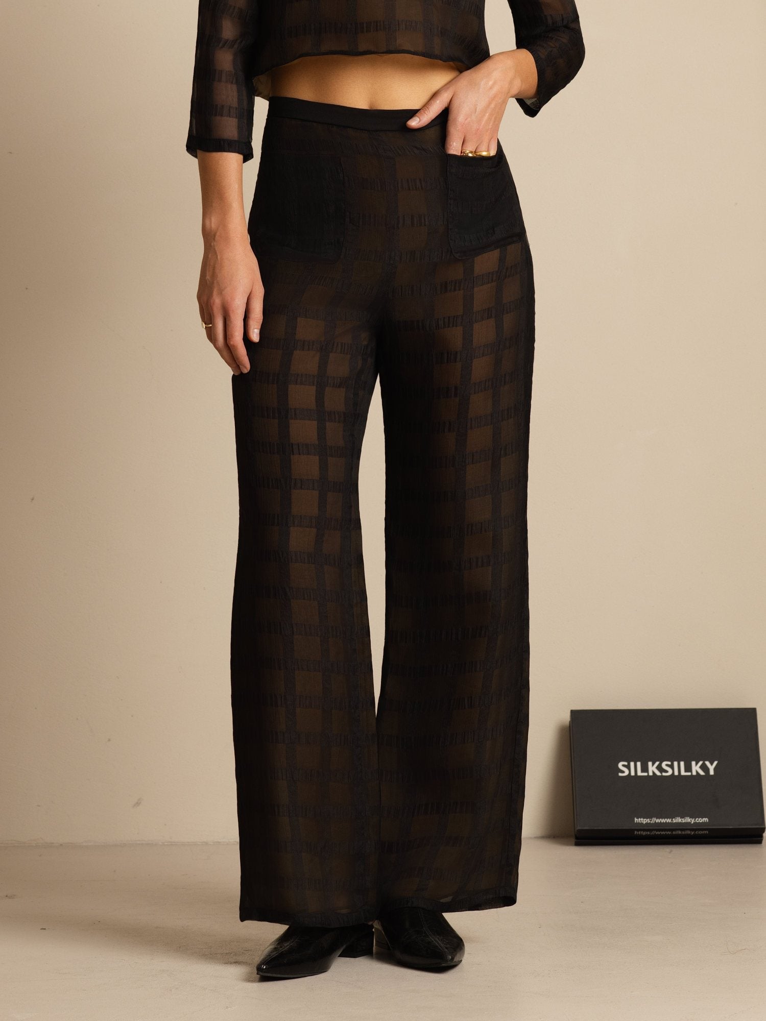 [Black] SilkSilky-AU Pure Silk Womens Pants 005