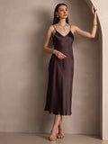 SilkSilky-AU Pure Silk Sleeveless Round Neck Dress Coffee 006