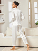 [White] SilkSilky-AU Long Sleeve Lapel Collar Women's Pyjamas 003