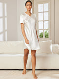 SilkSilky AU Pure Silk Short Sleeve V Neck Nightgown White 004