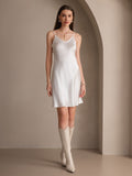 SilkSilky AU Pure Silk Sleeveless V Neck Dress White 006