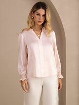 [Pink] SilkSilky-AU Long Sleeve Split Women's Blouse 001