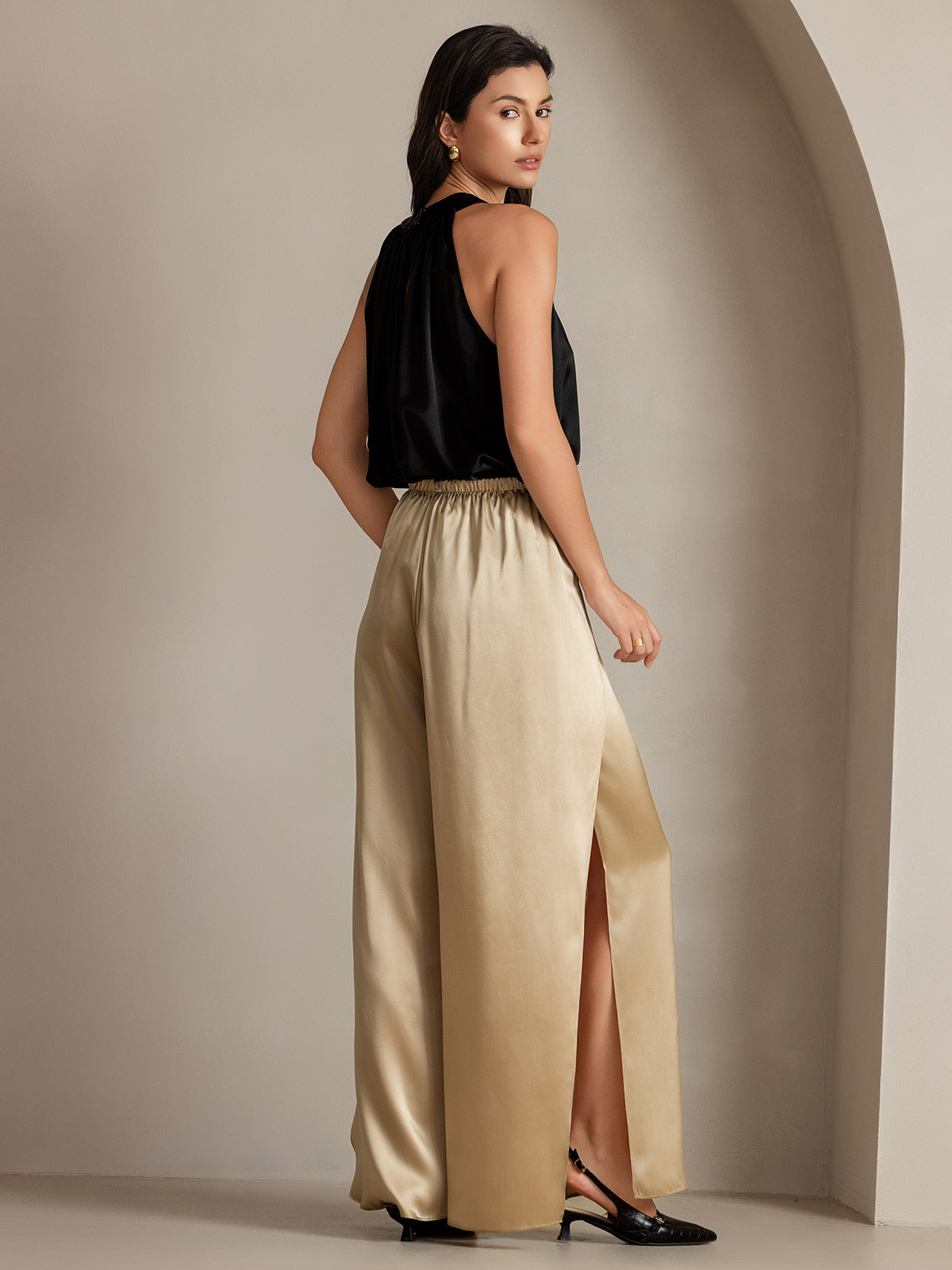 [Champagne] SilkSilky-AU 19Momme Silk Split Women's Pants 009