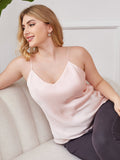 SilkSilky-AU Pure Silk Deep V Neck Plus Size Camisole Top Pink 001