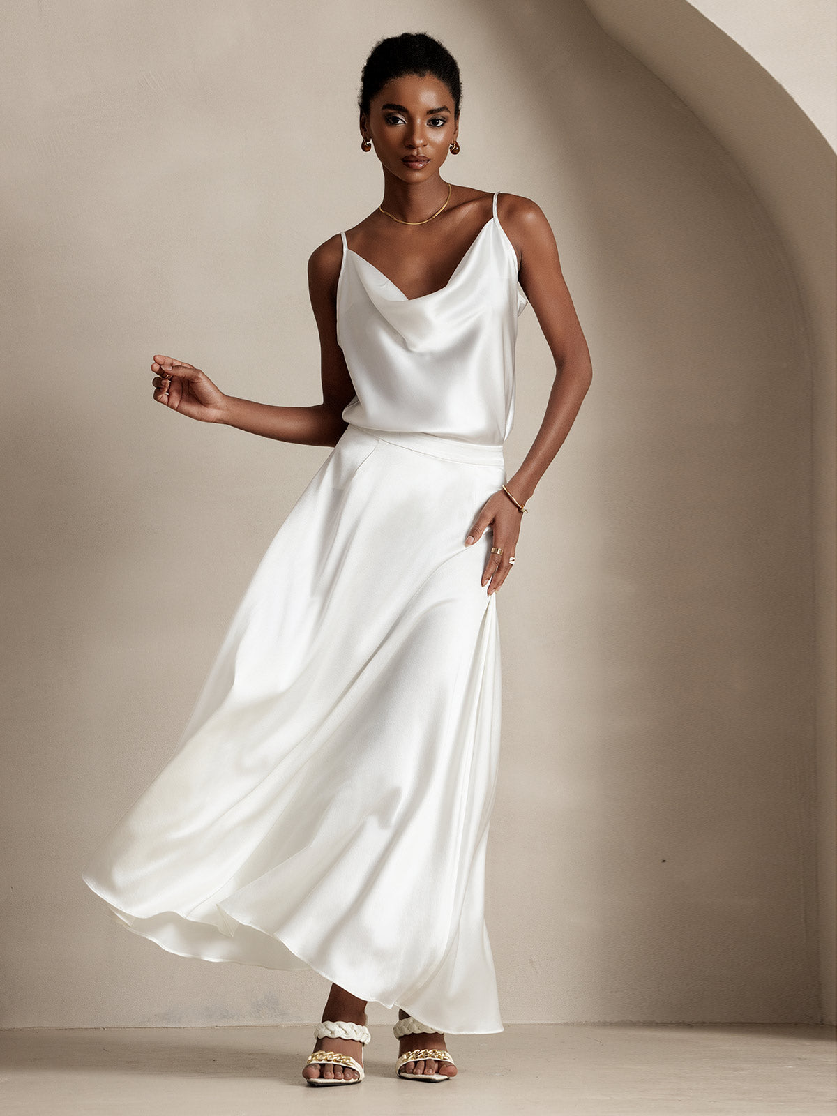 [White] SilkSilky-AU 19Momme Silk Skirt 001