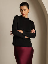 [Black] SilkSilky-AU Pure Silk High Neck Women's T-Shirt 003