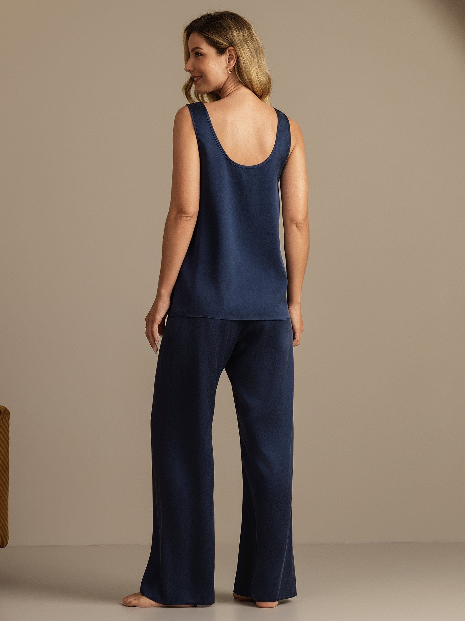 [Dark Blue] SilkSilky-AU 19Momme Washable Silk Womens Pajamas 002,