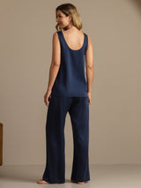 [Dark Blue] SilkSilky-AU 19Momme Machine-Washable Silk Sleeveless Scoop Neck Women's Pyjamas 002