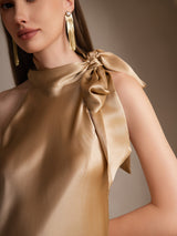 [Champagne] SilkSilky-AU Sleeveless Tie Neck Dress 003